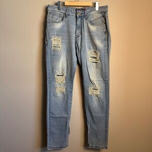 Zara Man Denim Collection Light Wash Distressed Slim Ankle Zip Jeans 34 Grunge